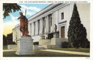 San Marino near Pasadena California 1937 Postcard Huntington Memorial Library