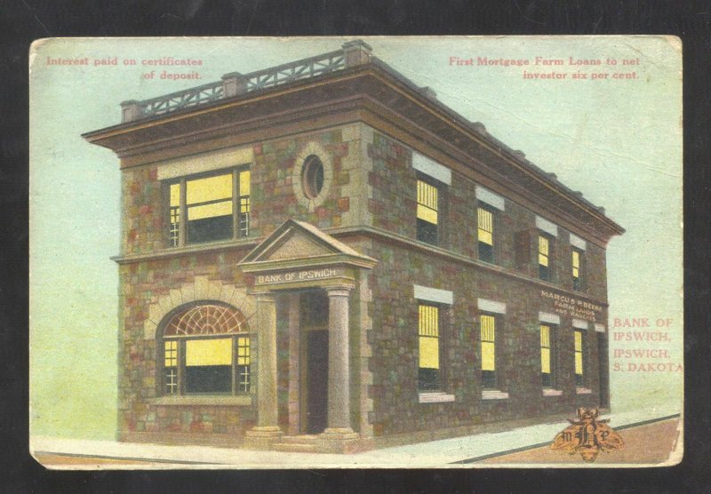 IPSWICH SOUTH DAKOTA SD BANK OF IPSWICH VINTAGE ADVERTISING POSTCARD