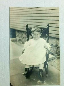 Vintage Postcard 1914 RPPC 16 Month old Boy on Rocking Chair