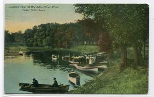 Boat Launch Fleet Big Eddy Cedar River Cedar Falls Iowa 1911 postcard