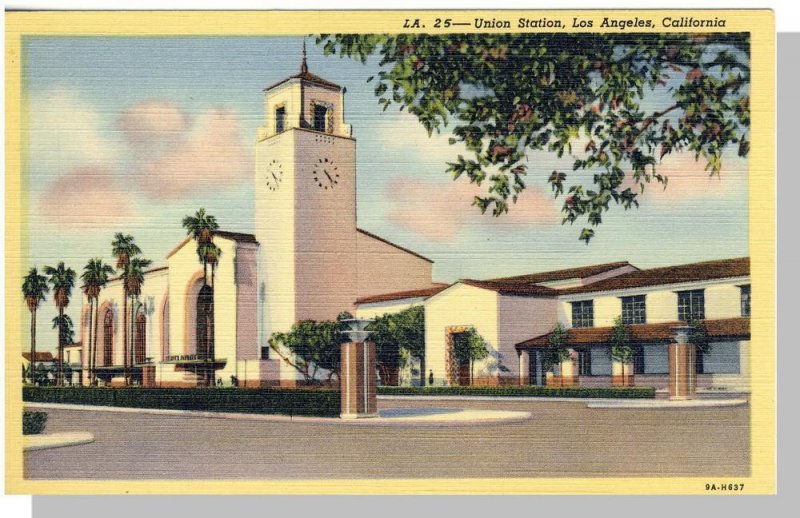 Los Angeles, California/CA Postcard, Nice View Of Union Station