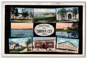 1919 Greetings From Central School Traverse City Michigan MI Multiview Postcard