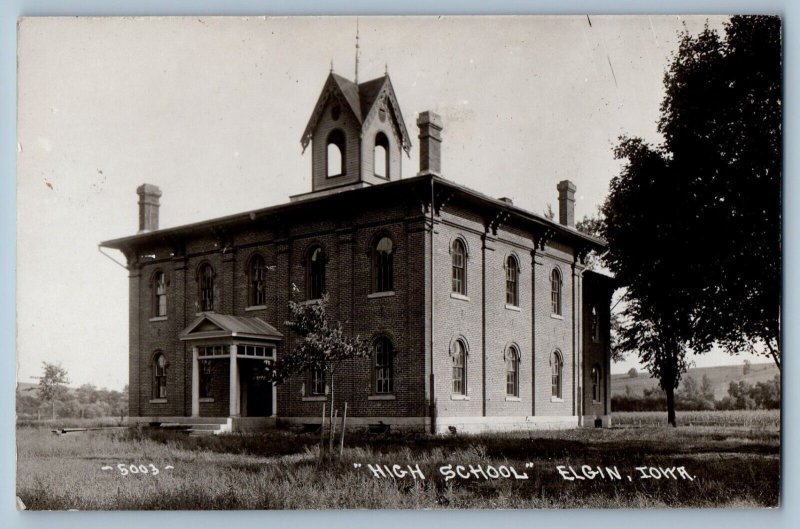 Elgin Iowa Postcard High School Exterior View Building c1940 RPPC Photo Vintage