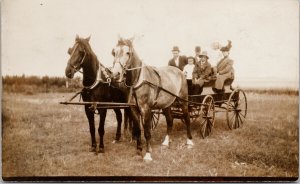 Broderick Saskatchewan SK Portrait of Family on Wagon Horses RPPC Postcard G91