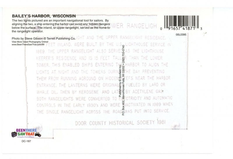WI - Bailey's Harbor Lighthouses. Upper & Lower Rangelight (continental size)