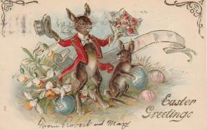 Rabbits - Bunny - with Top Hat - Easter Greetings - DB