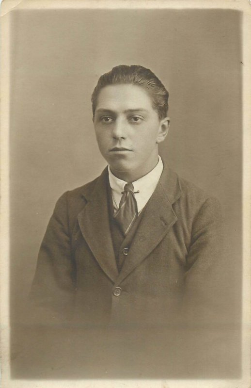 Early photo postcard social history young elegant man portrait