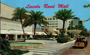USA Lincoln Road Mall Miami Beach Tram Cars Florida Chrome Postcard 08.59