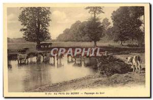 Old Postcard Au Pays Du Berry evening landscape Cows