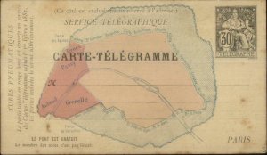 Early Color Postal Card Carte-Telegramme Passy Grenelle Paris MAP c1880s-90s