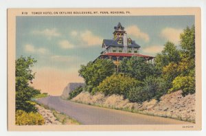 P2703 old postcard tower hotel skyline blvd scene mt. reading penn, unused