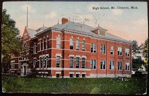 Vintage Postcard 1917 High School Building, Mount Clemens, Michigan (MI)