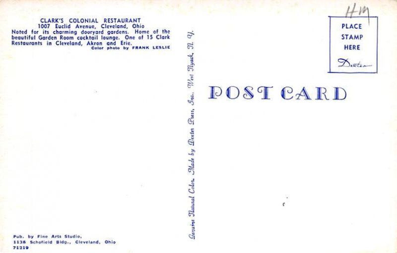 Clark's Colonial Restaurant Cleveland, Ohio OH Postcard