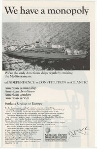 American President Cruise Lines - 1960's Vintage Ad (Sunlane Cruises)