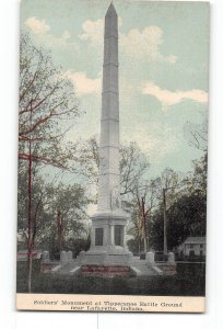 Lafayette Indiana IN Postcard 1907-15 Soldiers Monument Tippecanoe Battle Ground