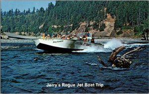Jerry's Rogue Jet Boat Trip Tourist Gold Beach OR Miss Agness Vtg Postcard T07