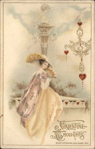 Valentine Beautiful Victorian Woman w/ Fan - Winsch Schmucker 1913 Postcard