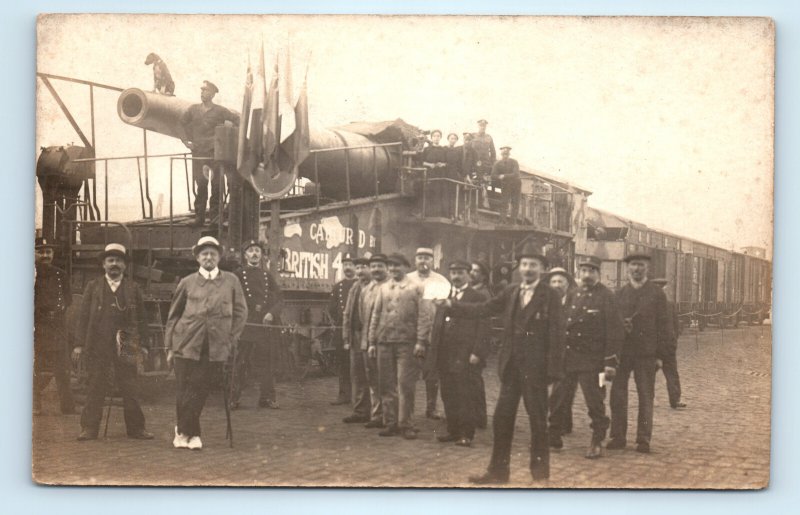 WWI Dog On German Railway Gun Captured Real Photo Postcard RPPC