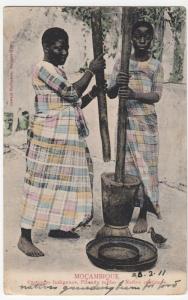 Mozambique; Native Costumes, Shown Milling Corn PPC By Hoffman, 1911