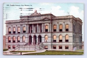 Public Library Building Des Moines Iowa IA 1914 DB Postcard P12
