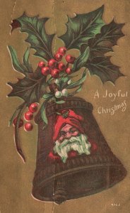 Vintage Postcard 1910's A Joyful Christmas Santa Claus In Bell Leaves Greetings