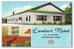 c1940's Lambert Motel Restaurant Building Lawrenceville Illinois IL Postcard