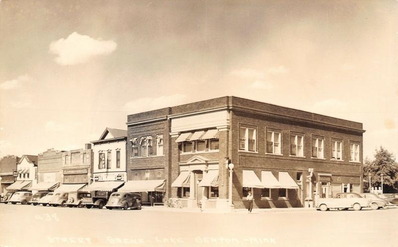 Lake Benton Minnesota~Main Street~Bank~Federated Stores~Cafe~1940s Cars~RPPC 