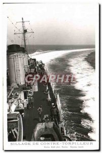 Old Postcard warship destroyer against Wake of