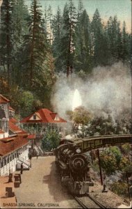 Shasta Springs California CA Train Station Depot Street Scene 1900s-10s Postcard