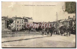 Old Postcard Verdun bombards Place Chevert and Pont Beaurepaire Moto