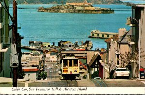 California San Franncisco Cable Car Climbing San Francisco Hill With Alcatraz...