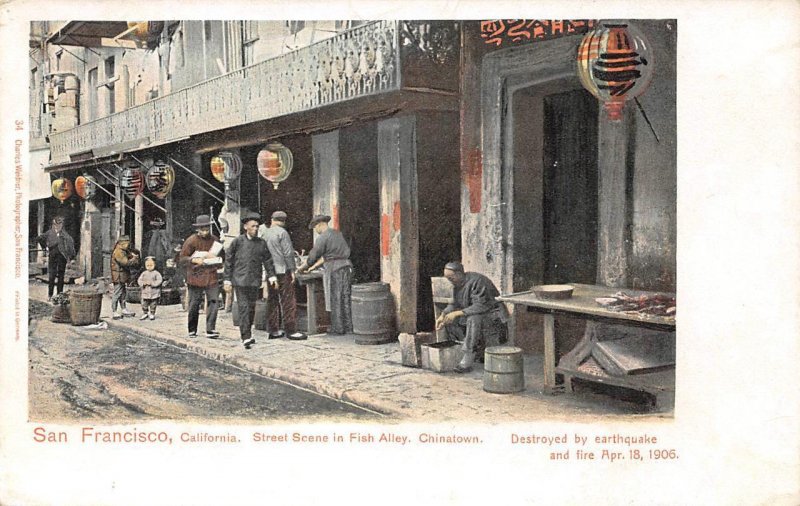 Fish Alley Street Scene, Chinatown, San Francisco, CA 1906 Vintage Postcard