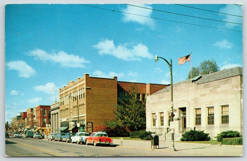 Sturgis Michigan~Main Street Post Office~1950s Cars~Mailbox~No U Turn Sign~1955 