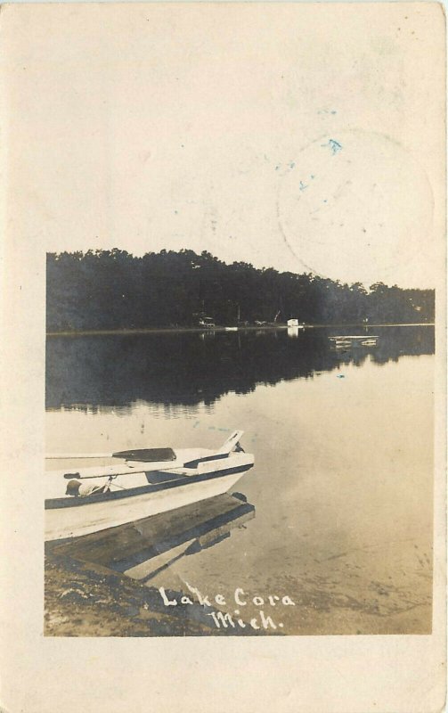 RPPC Postcard Paddle Boat on Lake Cora MI Van Buren County