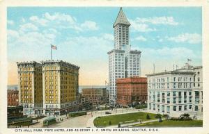 WA, Seattle, Washington, City Hall Park, Fry Hotel, L.C. Smith Building