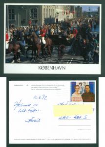 Denmark. Postcard 1992. Queen Margrethe II, 50 Year. Horse Carriage Ride. Posted