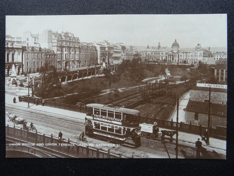 Scotland ABERDEEN Tram on Union Bridge & Union Terrace Gardens Old RP Postcards