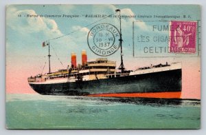 1937 SS Marrakech French Ocean Liner Bordeaux Postcard Phototypie Delboy