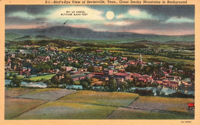 Vintage Postcard 1942 Bird's Eye View Sevierville Tennessee Great Smoky Mountain 