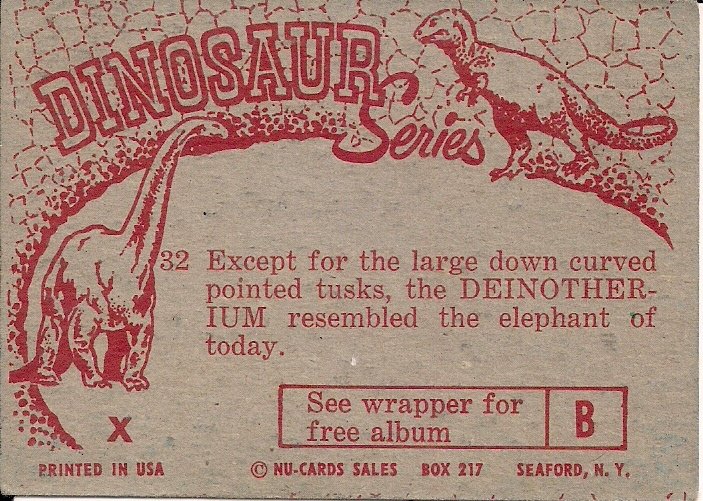 DINOSAUR, Nu-Card #32, Deinotherium, 1961
