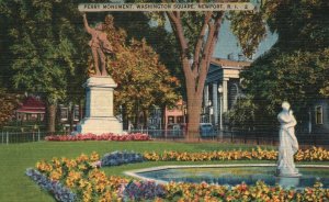 Vintage Postcard 1930's Perry Monument Washington Square Newport RI Berger Bros