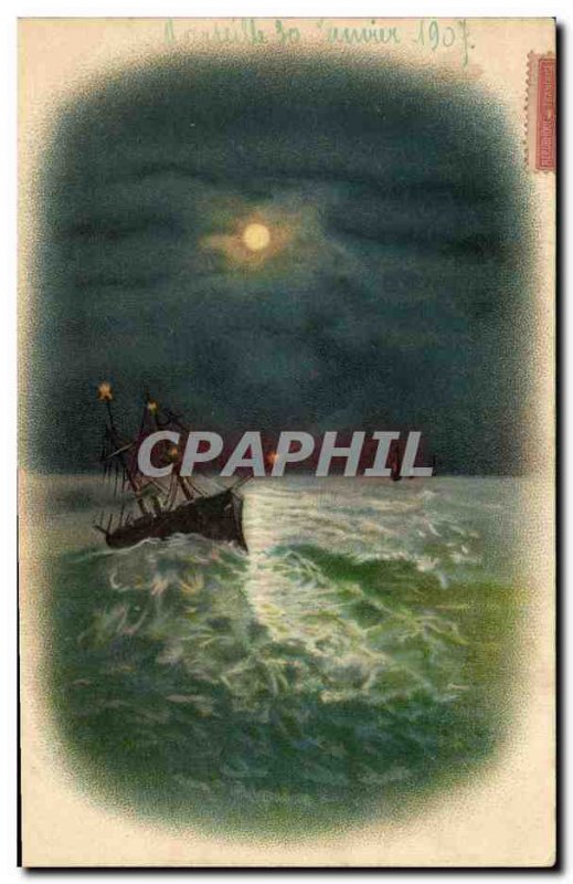 Old Postcard Fantasy Moon Boat