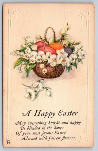 A Happy Easter, Basket, Eggs, Lily Of The Valley, Vintage Julius Pollak Postcard