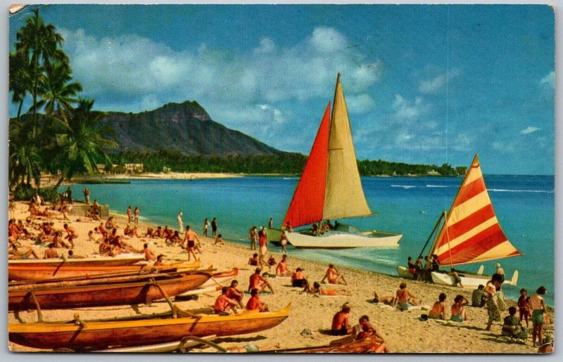 Ewa Hawaii 1960 Postcard Outrigger And Catamaran