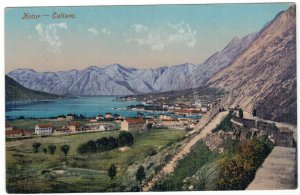 Postcard Montenegro 1913 Kotor View of the City Mountains Port Harbour Military