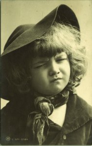 RPPC Scowling Child Floppy Hat Scarf Sweden Real Photo Postcard