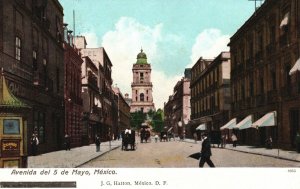 Vintage Postcard 1908 View of The Main Street Avenida Del 5 De Mayo Mexico MX