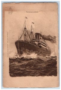 c1905 Hamburg America Liner Pennsylvania Steamer Cruise Ship Vintage  Postcard