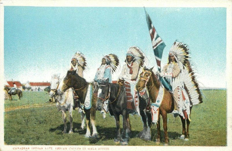 American Native canadian indian life chiefs in gala attire postcard