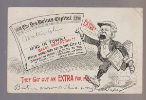 Des Moines IOWA c1907 NEWSPAPER CAPITAL Greetings From NEWSBOYS SELLING PAPERS